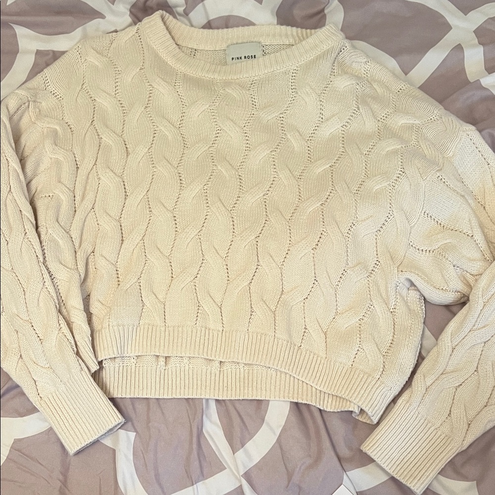 Pink Rose Women's Beige Cable Knit Sweater